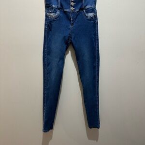 High-Rise Blue Skinny Women's Jeans - Button Front COLUMBIAN Size 12. US Size 8